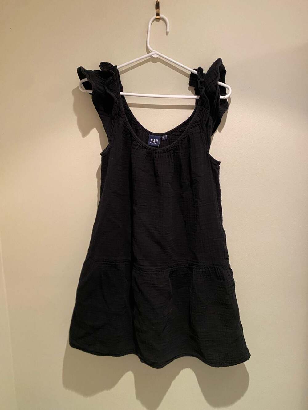 GAP Women's Black Crinkle Gauze Ruffle Mini Dress